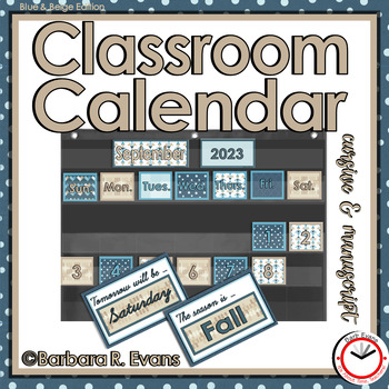 Preview of CALENDAR MATH Year Long Activities Blue Beige Theme Classroom Decor