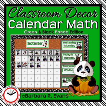 Preview of CALENDAR MATH Year Long Activities Green Panda Theme Classroom Decor