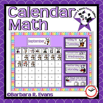 Preview of CALENDAR MATH Year Long Activities Purple Panda Theme Classroom Decor