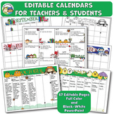 CALENDARS editable for Teachers and Students - 5 Day (Kare