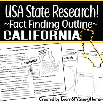 Preview of CALIFORNIA State Research Report: Brainstorm & Fact Page Outline |SOCIAL STUDIES