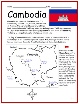 Preview of CAMBODIA Introductory Geography Worksheet