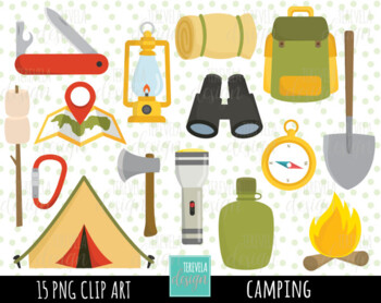 CAMP clipart, camping digital clipart, light, tent, fire, camping supplies