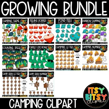 Preview of CAMPING Clipart BUNDLE [$40 VALUE!] shapes letters numbers objects & emotions