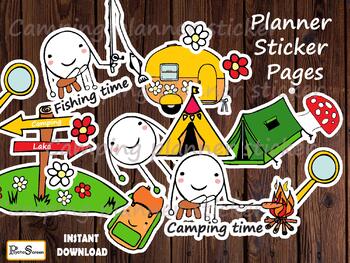 Preview of CAMPING Planner Sticker Pages,Printable Happy stickers sheets,Camp routine plan