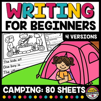 Preview of CAMPING THEME DAY JUNE WRITING PROMPT PAPER ACTIVITY KINDER 1ST GRADE PACKET