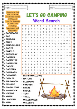 Preview of CAMPING THEME DAY Word Search Puzzle Worksheet Activity