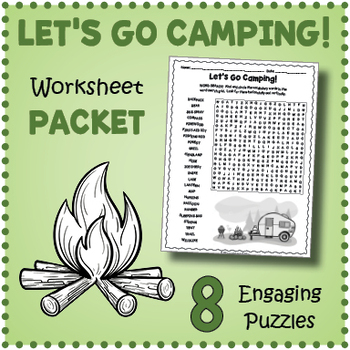 Preview of CAMPING THEME DAY Worksheet Activity Packet - Word Search, Crossword, & More!