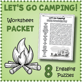CAMPING THEME DAY Worksheet Activity Packet - Word Search,