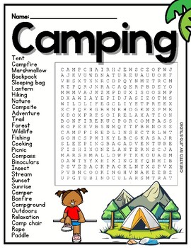 Preview of CAMPING THEME DAY | Word Search Puzzle Worksheet Activity