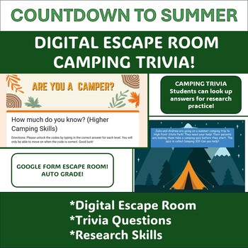 Preview of CAMPING THEME DIGITAL ESCAPE ROOM END OF YEAR COUNTDOWN TO SUMMER