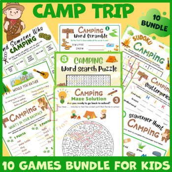 Preview of CAMPING school BUNDLE Word work game Maze puzzles Primary middle 5th 6th 7th