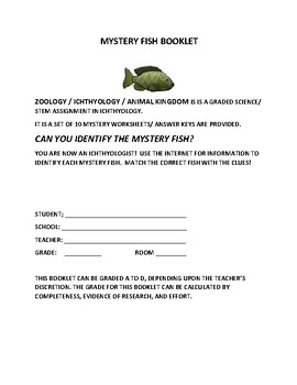 Preview of CAN YOU IDENTIFY THE MYSTERY FISH? W/ANS. KEY & FREE WORD SEARCH