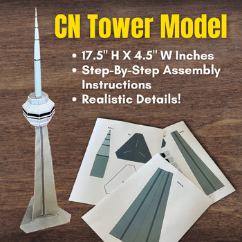 Preview of CANADA 3D Paper Model CN Tower Landmark Toronto Ontario Diorama w/Instructions