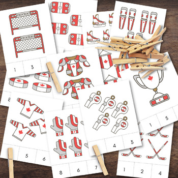 Preview of CANADA Canadian Hockey Themed Montessori-Inspired Counting Clip Cards