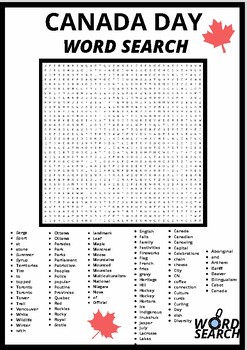 Preview of CANADA DAY WORD SEARCH ,ACTIVITIES, PUZZLE