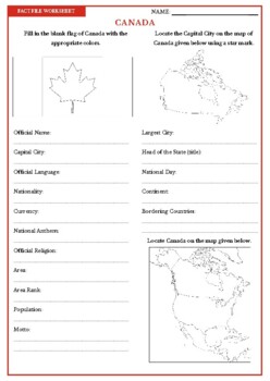 Preview of CANADA Fact File Worksheet - Research Sheet