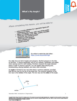 Preview of Secondary Math: Introduction to Trigonometry: Lesson 1: What's my Angle?