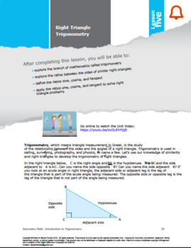 Preview of Secondary Math:Introduction to Trigonometry:Lesson 5:Right Triangle Trigonometry