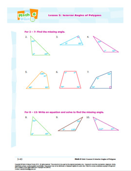 Canada Math 6 Geometry L5 Interior Angles Of Polygons Worksheet