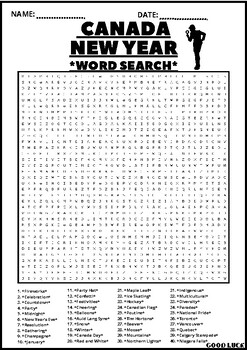 Preview of CANADA NEW YEAR WORD SEARCH Puzzle Middle School Fun Activity Vocabulary
