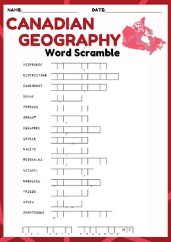 Preview of CANADIAN GEOGRAPHY Word scramble puzzle worksheet activity