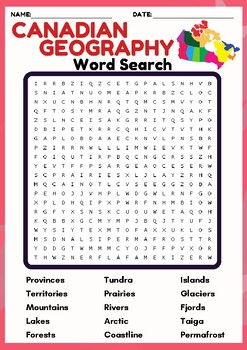 Preview of CANADIAN GEOGRAPHY Word search puzzle worksheet activity