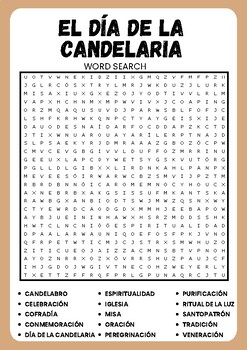 CANDLEMAS DAY IN MEXICO WORD SEARCH PUZZLE IN SPANISH WORKSHEET ACTIVITY