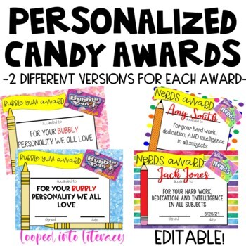 Preview of PERSONALIZED CANDY BAR END OF THE YEAR AWARDS 2 OPTIONS FOR BOYS GIRLS EDITABLE