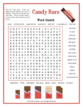 CANDY BARS Word Search Handout Fun Activity by Words Are Fun | TpT