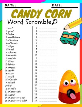 CANDY CORN Word Scramble Puzzle Worksheets Activities | TPT