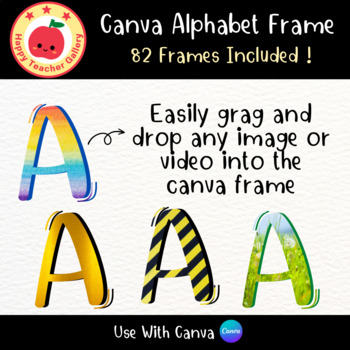 Preview of CANVA Frame Editable Letters, Alphabet Canva Frame template