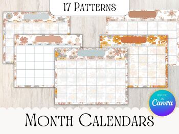 Preview of CANVA TEMPLATE: Antique Floral Month Calendar; Groovy Flowers Personal Calendar