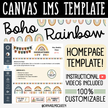 Preview of Canvas LMS Template - HOMEPAGE, BUTTONS & BANNERS - Boho Rainbow - 100% Editable