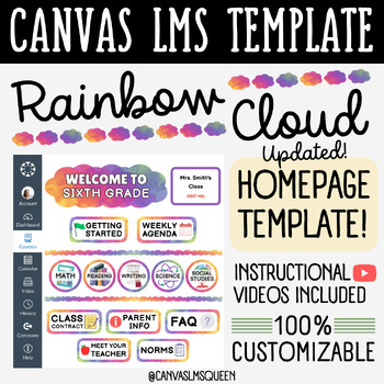 Preview of Canvas LMS Template - HOMEPAGE, BUTTONS & BANNERS - Rainbow Cloud- 100% Editable