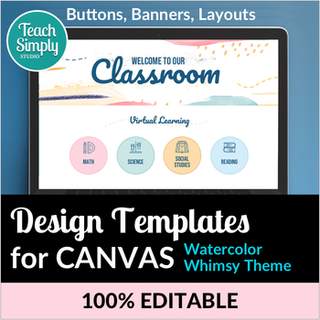 Preview of CANVAS (LMS) Buttons Banners and Homepage Templates: Watercolor Whimsy Theme