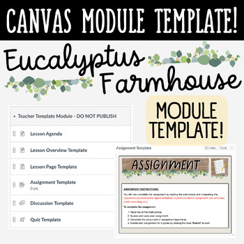 Preview of Canvas LMS Template - MODULE - Eucalyptus Farmhouse - 100% Customizable