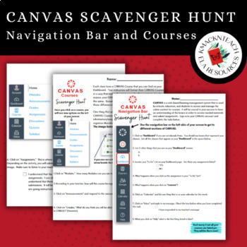 Preview of CANVAS Scavenger Hunt: Navigation Bar and Courses Student How-To