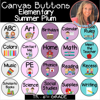 Preview of CANVAS and Schoology LMS Buttons Elementary Summer Plum FULL set