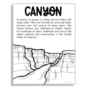 CANYON - BIOMES AND LANDFORMS Coloring Page for Craft Projects and