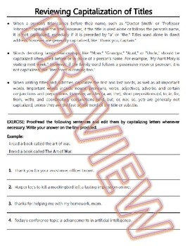Preview of CAPITALIZATION GRAMMAR WORKSHEETS | FULL REVIEWS & ASSESSMENTS | HS English PDF