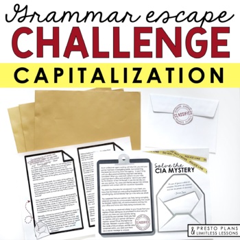Preview of Capitalization Escape Room Punctuation Practice Activity, Presentation, and Quiz
