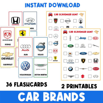 Preview of CAR LOGOS FLASHCARDS AND SCAVENGER HUNT PRINTABLES