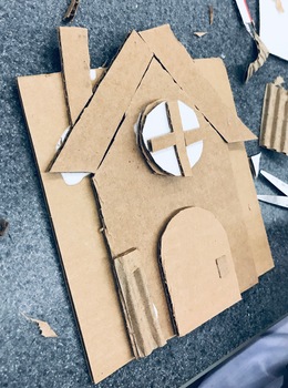 Preview of CARDBOARD GINGERBREAD ART HOUSES w/ downloadable video (STEM / STEAM options)!