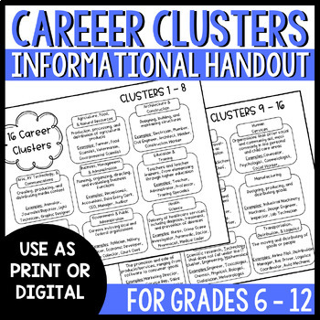 Preview of Career Exploration - 16 Career Clusters Handout - Free Resource