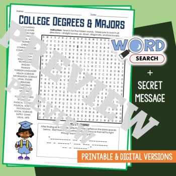 Preview of CAREER COLLEGE DEGREES & MAJORS Word Search Puzzle Activity Vocabulary Worksheet