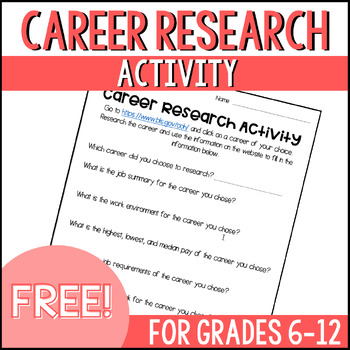 Preview of Career Exploration Research Activity - Free Resource