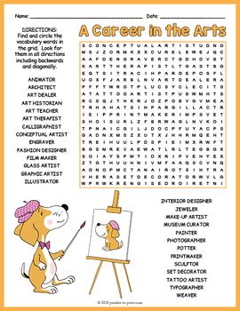 Preview of CAREERS IN ART Word Search Puzzle Worksheet Activity