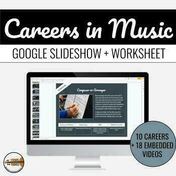 Preview of CAREERS IN MUSIC | Editable Google Slideshow + Worksheet for middle school