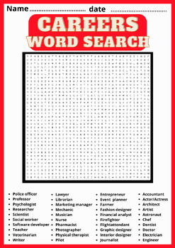Preview of CAREERS WORD SEARCH WORD SEARCH Puzzle Middle School Fun Activity Vocabulary Wor